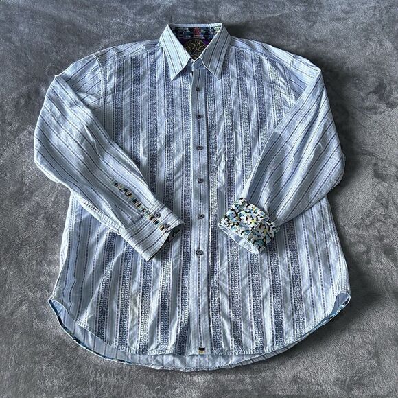 Robert Graham Mens Size XL Flip Cuff Mosaic Aztec Stripe Long Sleeve Shirt - Picture 2 of 11
